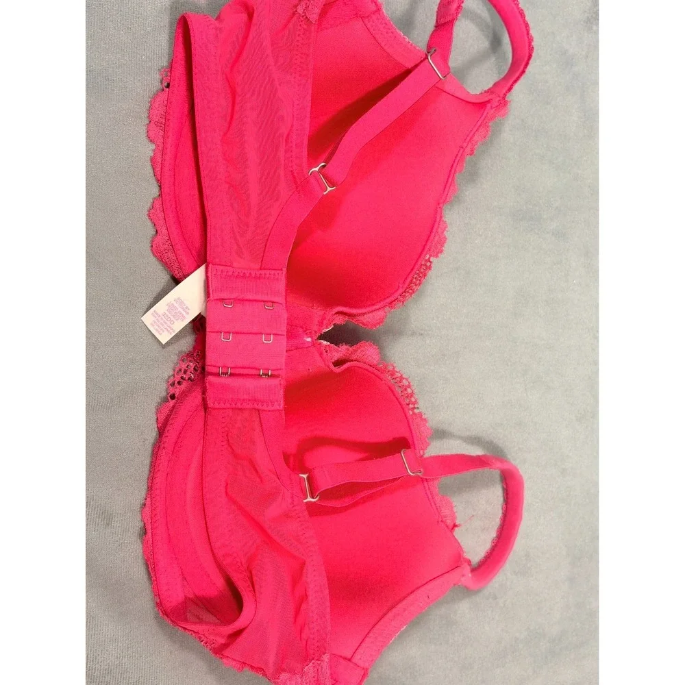 Victoria's‎ Secret Bra Body By Victoria Lined Demi 32DD Laced Bra Bright Pink